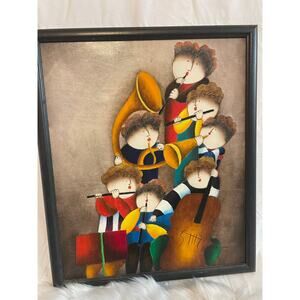 Vintage Joyce Roybal Children Playing Musical Instruments Signed Painting